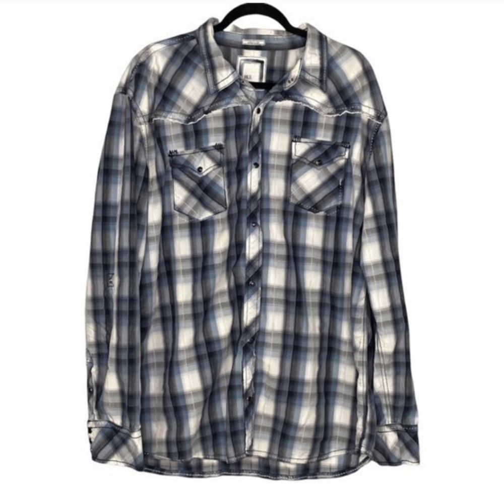 BKE Athletic Fit Blue White Plaid Snap Up Collared Shirt Size 2X/XXL